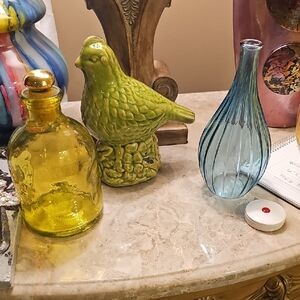 Elegant Green Blue And Yellow Bird Ceramic Vases Brand New Without Tags